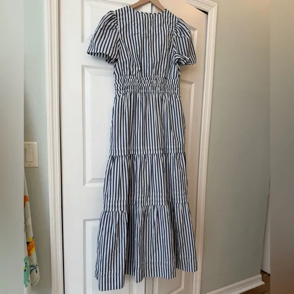 Quince 100% Organic Cotton Polin Tiered Maxi Dress / Hudson Stripe/S nwot - Picture 10 of 12